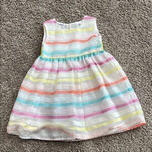 Blueberi Boulevard White Dress with Pastel Stripe Accents